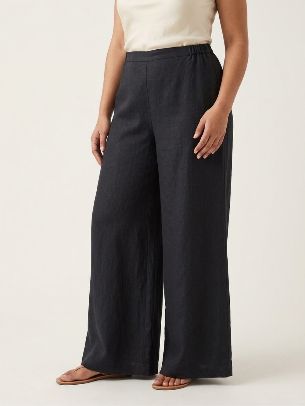 Bryn Walker Black 100% Linen Wide Leg Elastic Waist Pants Medium Minimalist